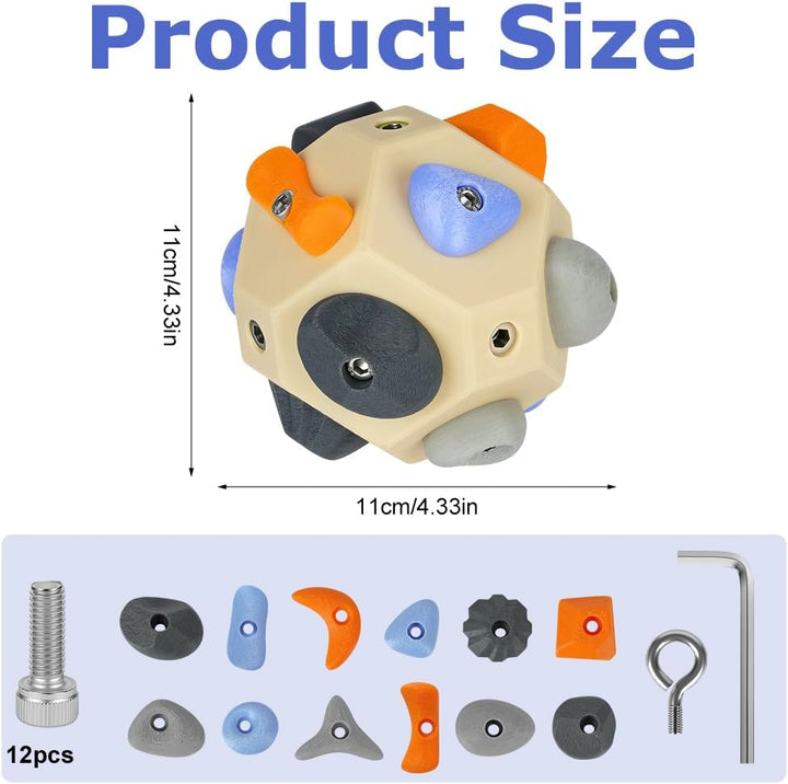 Handgefertigter 3D Boulder-Block mit 12 Harzhaltern, Tragbares Kletterball Fingergriff-Trainer Sport