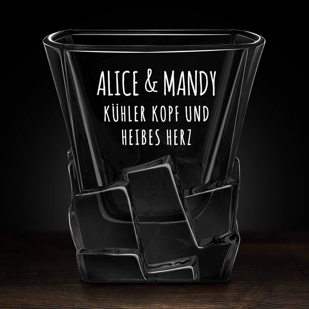 Maverton Whisky Steine Set - in Holzbox mit Gravur - 8 Eiswürfel & 2 Whisky Gläser - wiederverwendba