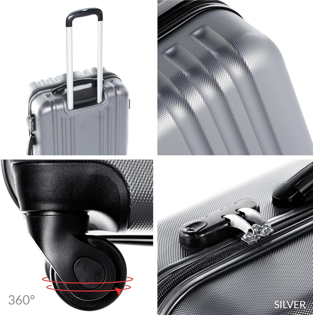 FERGÉ Kofferset Hartschale 3-teilig + 1x Lederanhänger Marseille Trolley-Set - Handgepäck 55 cm, L u
