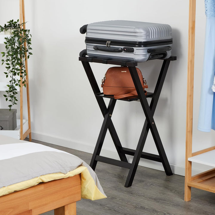 Relaxdays Kofferständer, klappbar, Kiefernholz, HxBxT: 81 x 46 x 43 cm, Gepäckständer mit Ablagefläc