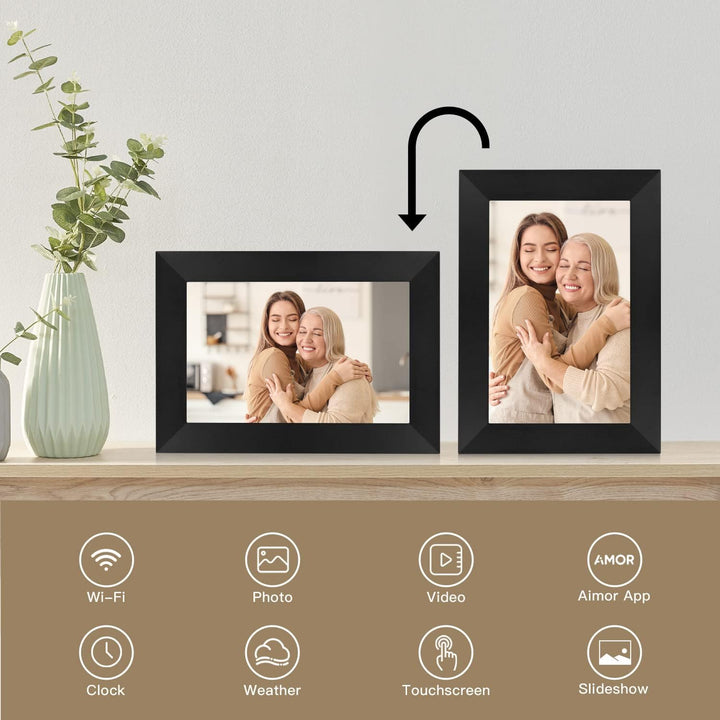 Hyjoy Digitaler Bilderrahmen WLAN 8 Zoll, Smart WiFi Digitale Bilderrahmen mit IPS-Touchscreen HD-Di