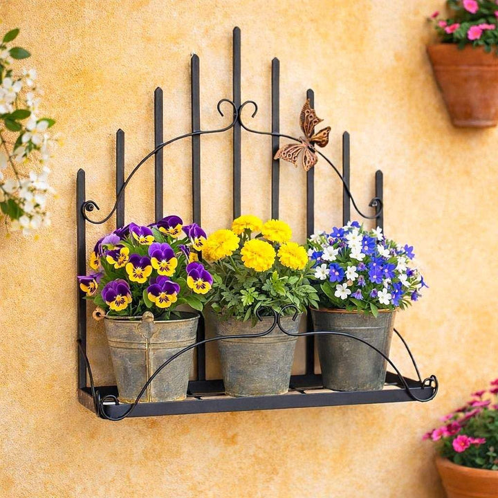 DanDiBo Wandblumenhalter Metall Schwarz 50 cm Wandregal 96237 Blumenständer Blumenregal Wandtopfhalt