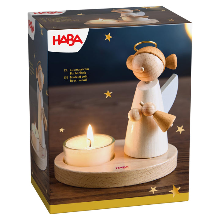HABA Engel mit Teelicht – Weihnachtliche Holz-Dekoration aus Buchenholz – Stilvoller Schutzengel für