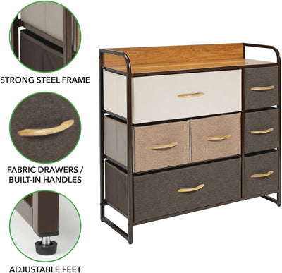 mDesign Kommode mit 7 Schubladen – breiter Schubladenschrank für Schlafzimmer, Wohnzimmer oder Flur