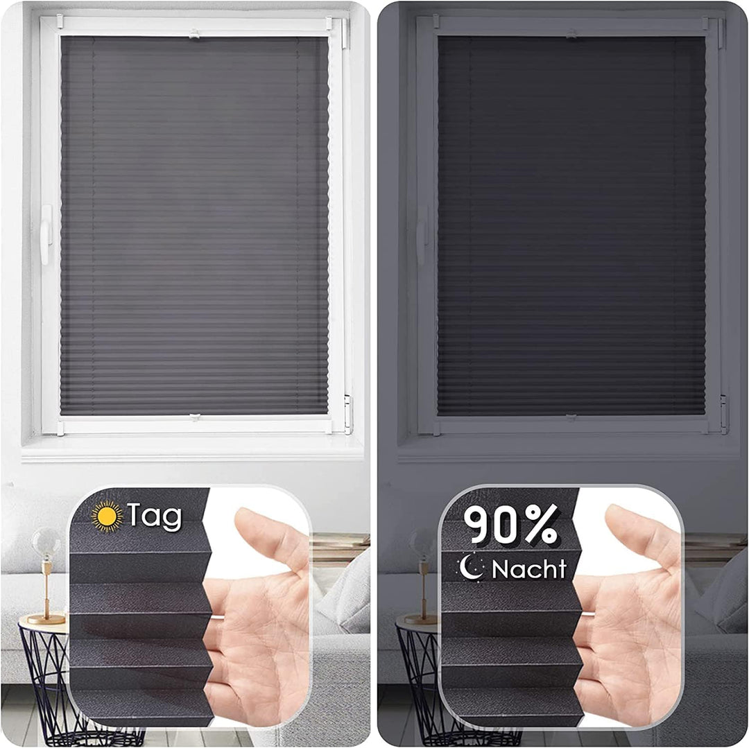 OUBO Plissee ohne Bohren Klemmfix, Anthrazit 115x120cm (BXH), Jalousie Easyfix Faltrollo mit Klemmtr
