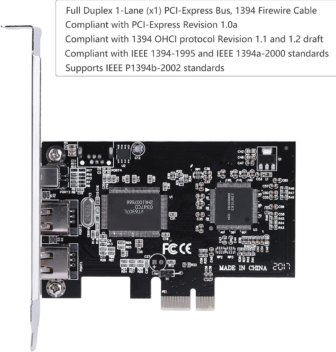 Cuifati PCIe Firewire-Karte für Windows 10, IEEE 1394 PCI Express-Adapter-Controller 4 Anschlüsse (3