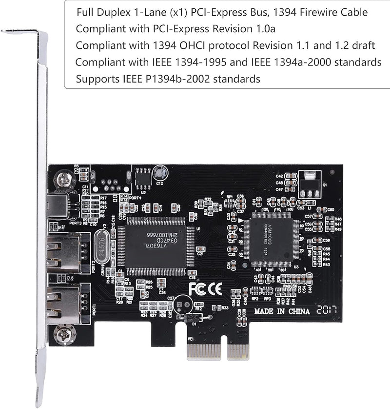 Cuifati PCIe Firewire-Karte für Windows 10, IEEE 1394 PCI Express-Adapter-Controller 4 Anschlüsse (3