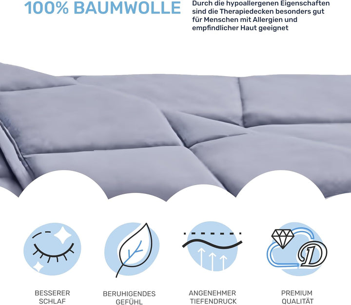 Dailydream Therapie Gewichtsdecke aus Baumwolle, 9,5Kg für Erwachsende, 155 x 200 cm, Grau Grau 155x
