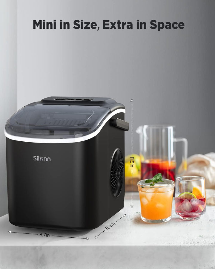 Silonn Eiswürfelmaschine, Kleine Eiswürfelmaschine mit Tragegriff, 9 Eiswürfeln in nur 6 Min., 12 kg