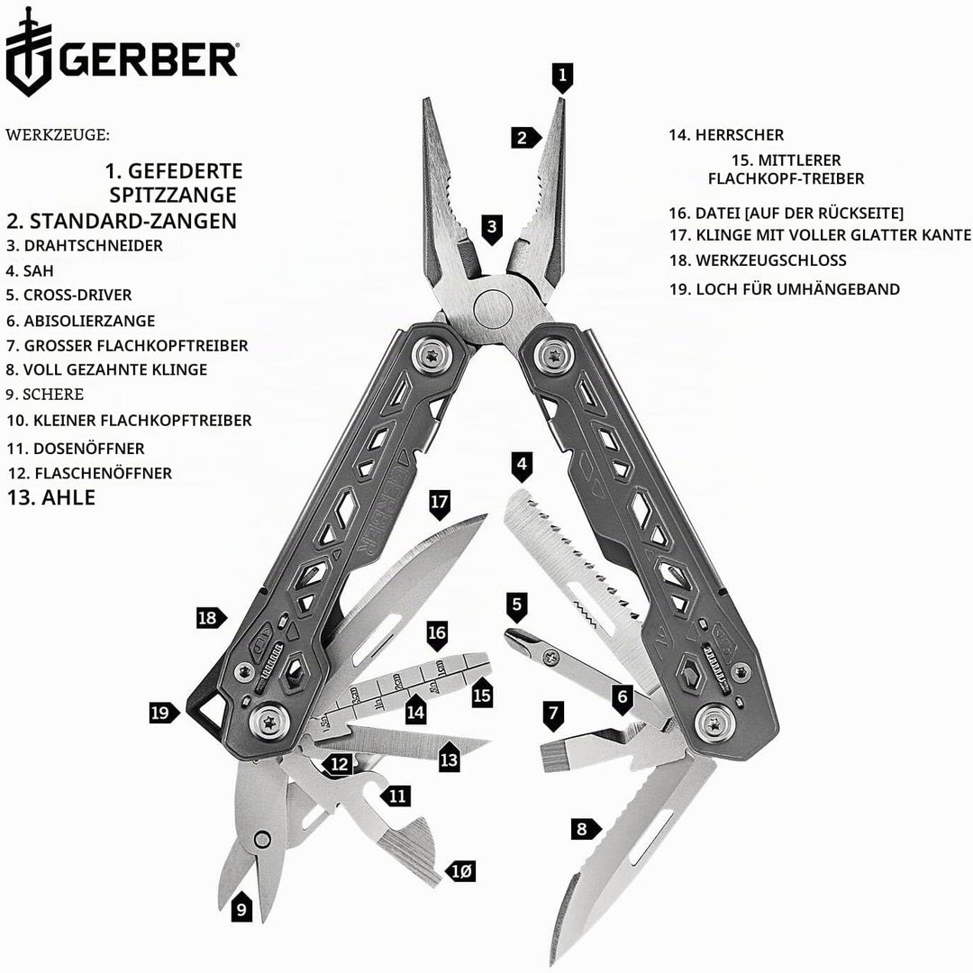 Gerber Multifunktionswerkzeug mit Nylon-Scheide und 17 Funktionen, Truss Multi-tool, 30-001546 17 To