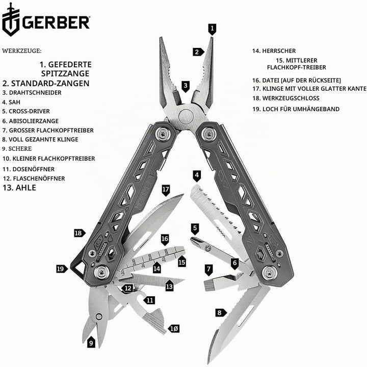 Gerber Multifunktionswerkzeug mit Nylon-Scheide und 17 Funktionen, Truss Multi-tool, 30-001546 17 To