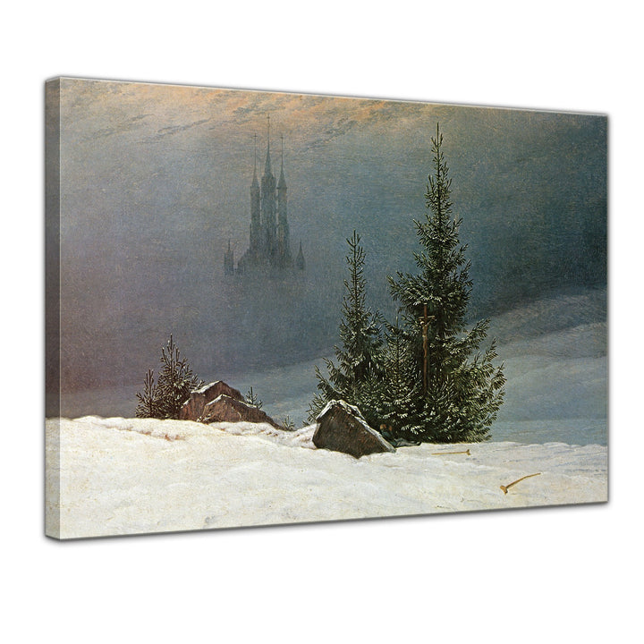 Bilderdepot24 Bild auf Leinwand | Caspar David Friedrich Winterlandschaft mit Kirche in 80x60 cm als