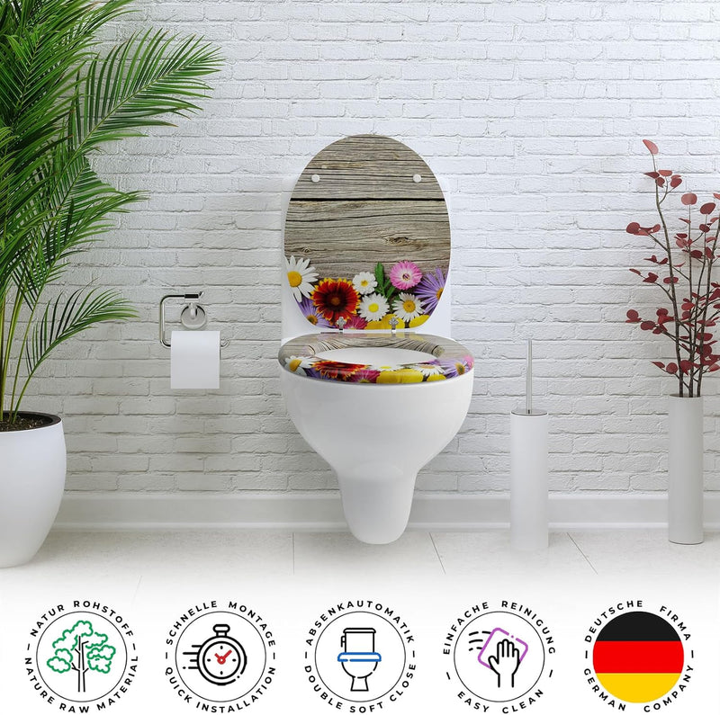 SANFINO® Premium WC Sitz mit Absenkautomatik – hochwertige Toilettendeckel aus Holz, viele bunte Mot