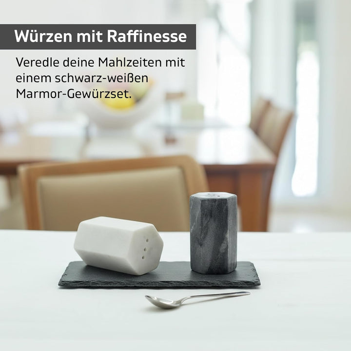GoCraft Salz- und Pfefferstreuer-Set, handgefertigt, weisser und schwarzer Marmor-Gewürzstreuer für