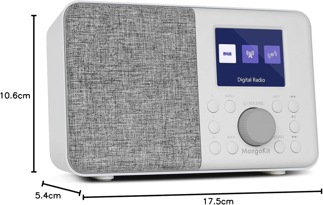 MangoKit MD3 DAB/DAB+ und UKW tragbares Digitalradio, Bluetooth-Lautsprecher, Kopfhörer, 40 voreinge