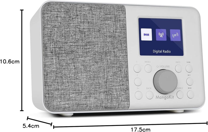 MangoKit MD3 DAB/DAB+ und UKW tragbares Digitalradio, Bluetooth-Lautsprecher, Kopfhörer, 40 voreinge