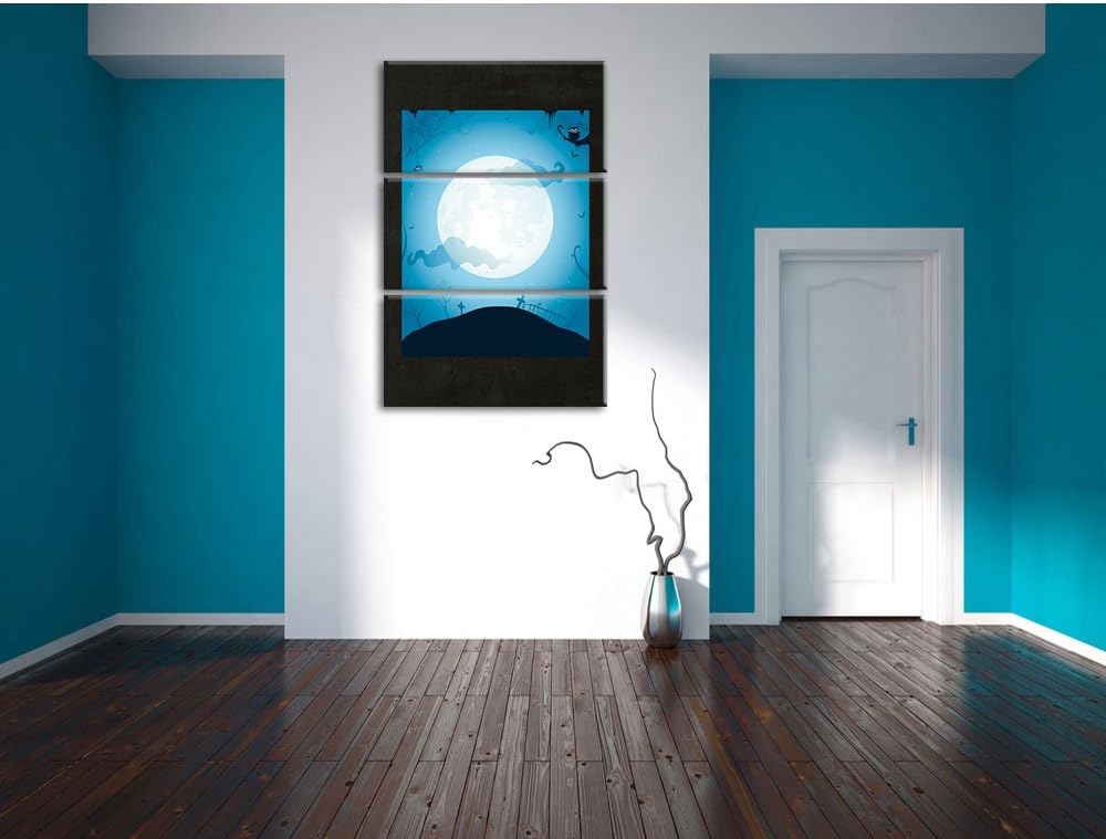 Pixxprint Schauriger Mond als Leinwandbild/Grösse: 3 Teilig (120x80) cm/Wandbild/Kunstdruck/fertig b
