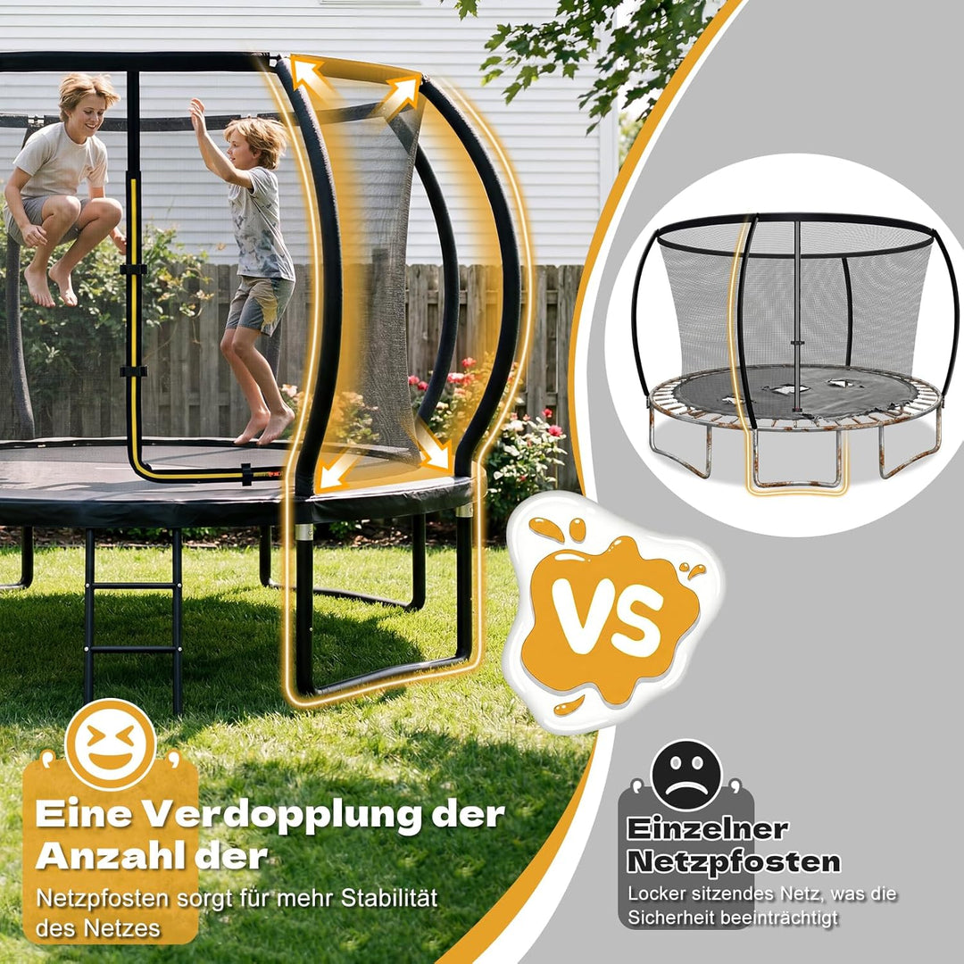 JUMMICO Trampolin Outdoor Ø 228/305/366/427/488 cm mit Schutznetz und Leiter, GS-geprüftes Freizeit-