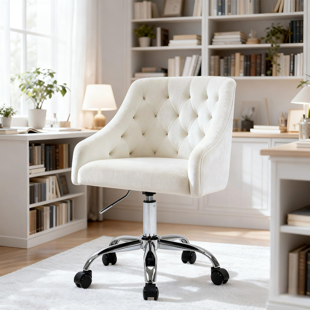 Homeoffice Bürostuhl aus Samt, ergonomischer Schreibtischstuhl höhenverstellbar, Drehstuhl mit Rolle