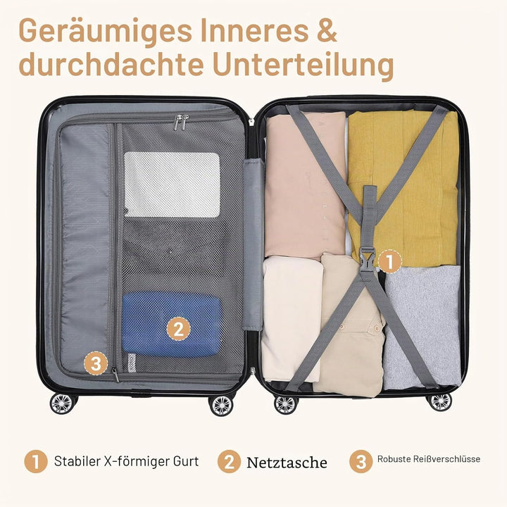 KONO Koffer Trolley Mittelgross Hartschale ABS Reisekoffer Rollkoffer Suitcase (Beige, L) Beige L, B