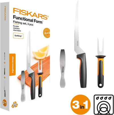 Fiskars Fischbearbeitungs-Set, Functional Form, Inklusive Filetiermesser, Fischspiess und Fischgräte