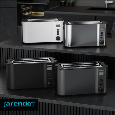 Arendo - Toaster Edelstahl Langschlitz 4 Scheiben - Doppelwandgehäuse - Integrierter Brötchenhalter