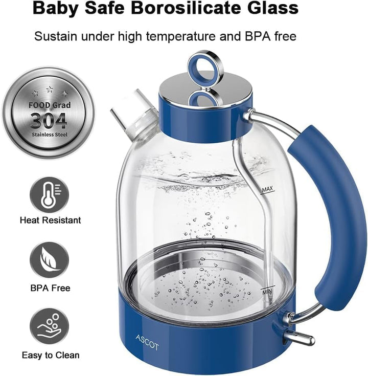 ASCOT Wasserkocher Glas, Elektrischer Wasserkocher Geschenke für Männer/Frauen/Familie 1,5L Schnellk
