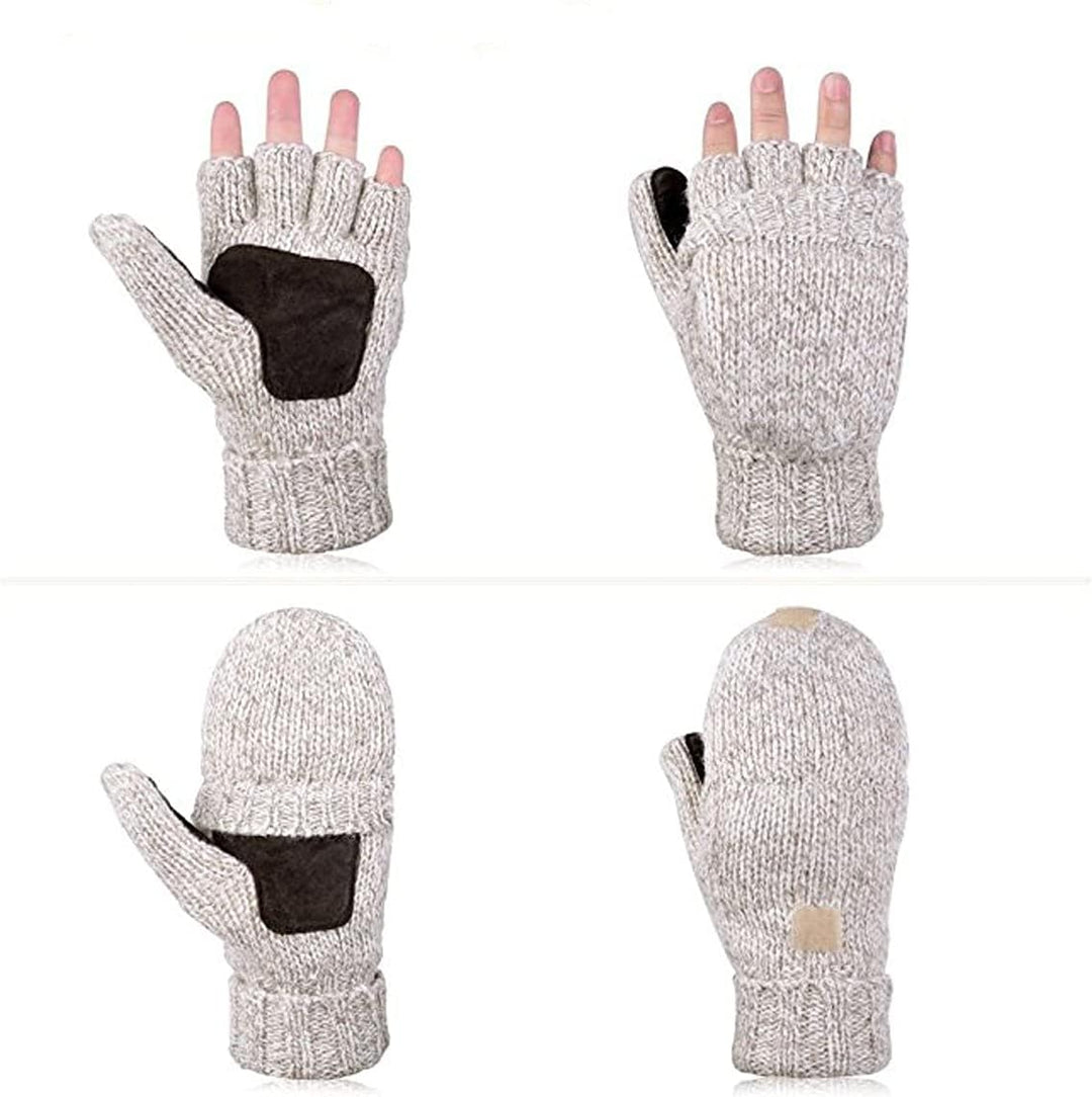 AOKAY Damen Winter Fingerlose Handschuhe Fingerlose Handschuhe Strickhandschuhe mit Klappfinger Vint
