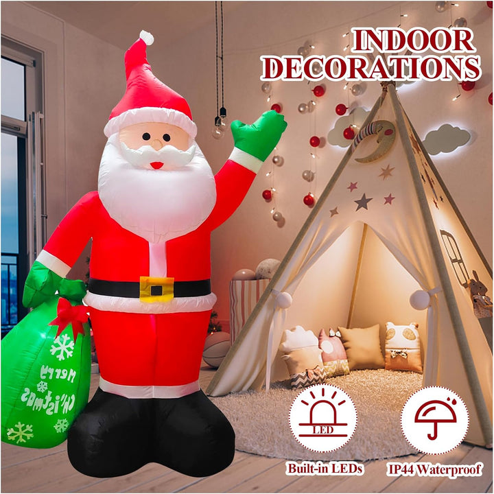 245cm Aufblasbar Weihnachtsmann mit LED Lichtern | 8 FT Aufblasbar Weihnachtsdeko IP44 Wasserdichter