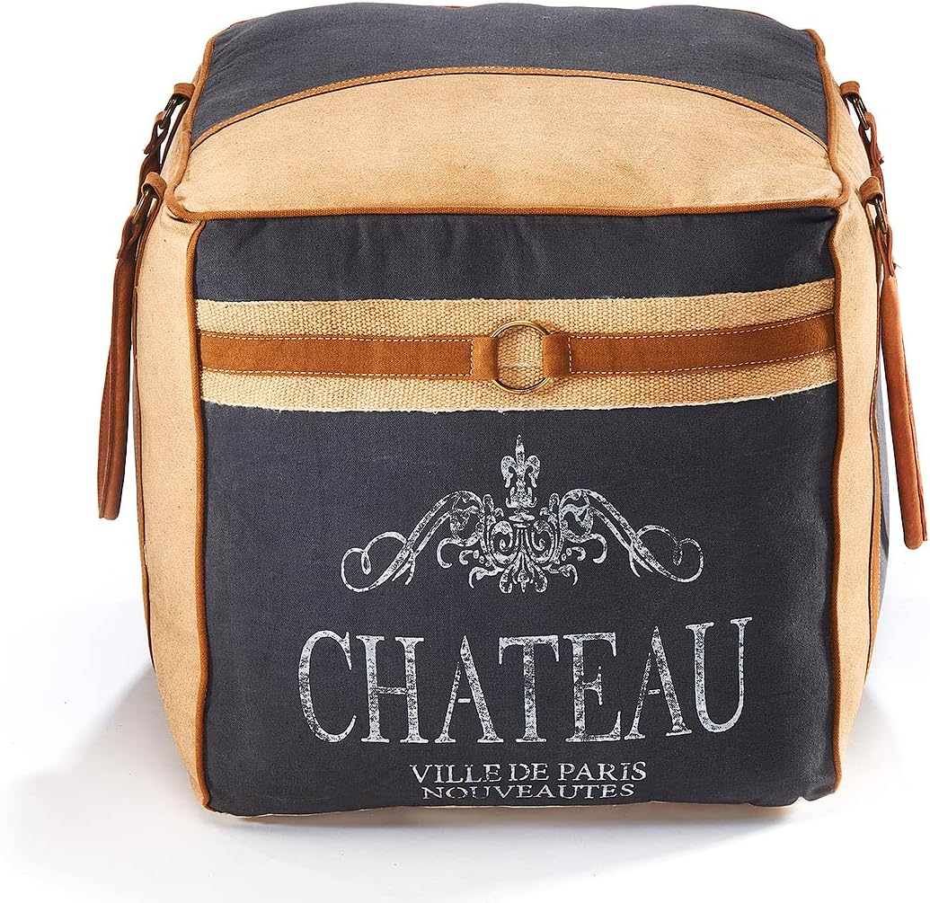Kobolo Sitzpouf eckig Pouf Sitzwüfel Hocker - Chateau - aus Canvas - mit Applikationen