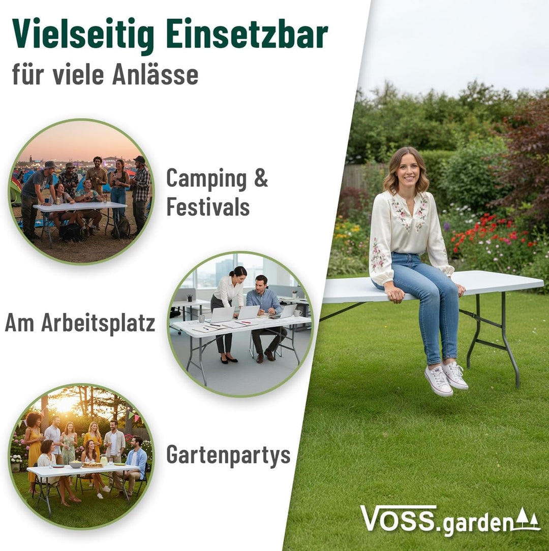 VOSS.garden 2X Klapptisch 180x74x74cm, Campingtisch, Gartentisch, Kunststoff & Stahlgestell