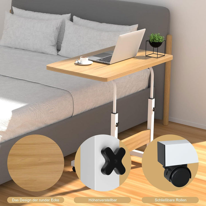 PIPIPOXER 60x40cm Laptoptisch höhenverstellbarer Schreibtisch mit drehbarer Rollen 60x40cm Computert