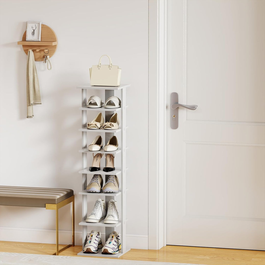 GIANTEX Schuhregal schmal und hoch, Schuhschrank Regal Holz 8 Ebenen, Schuhständer Schuhablage verti