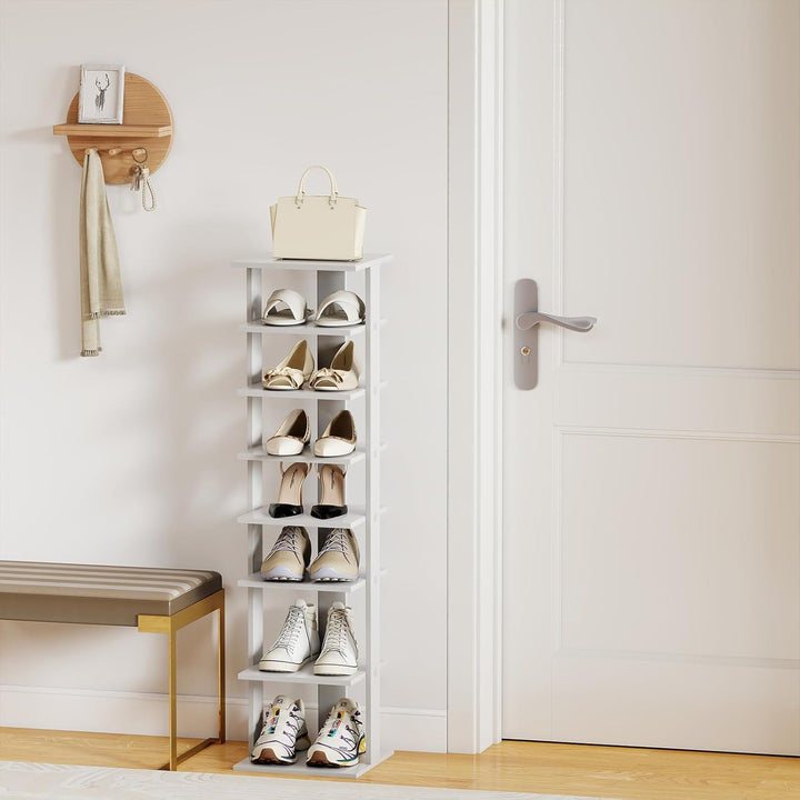 GIANTEX Schuhregal schmal und hoch, Schuhschrank Regal Holz 8 Ebenen, Schuhständer Schuhablage verti