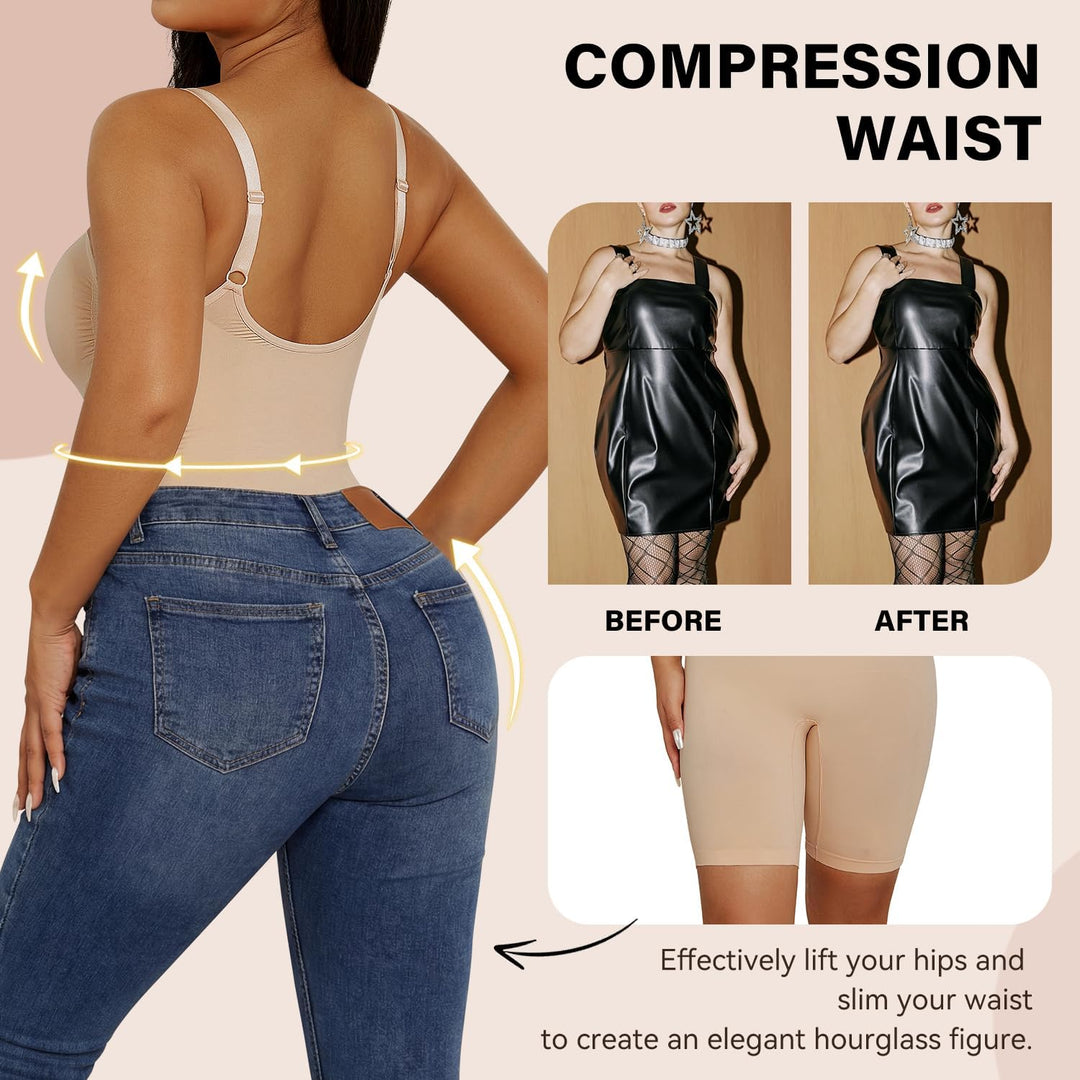 SHEKINI Shapewear Damen Body Shaper Bodysuit Nahtlos V-Ausschnitt Formende Bodys Bauchweg Ganzkörper