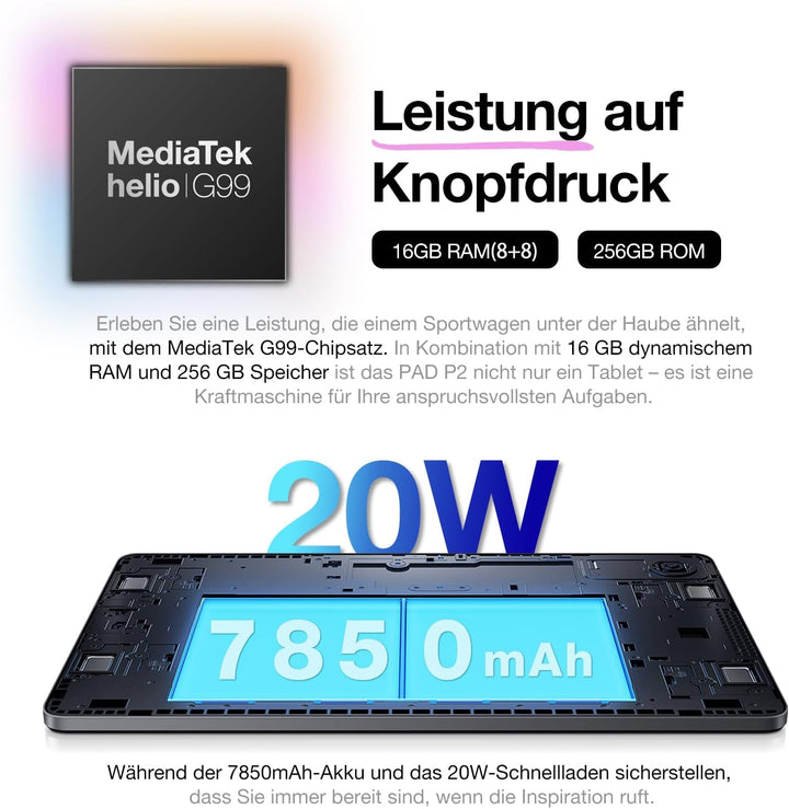 AGM PAD P2 Android 14 Tablet mit Hülle [2025],Helio G99 Octa Core Tablett, 16(8+8) GB RAM+256GB ROM/
