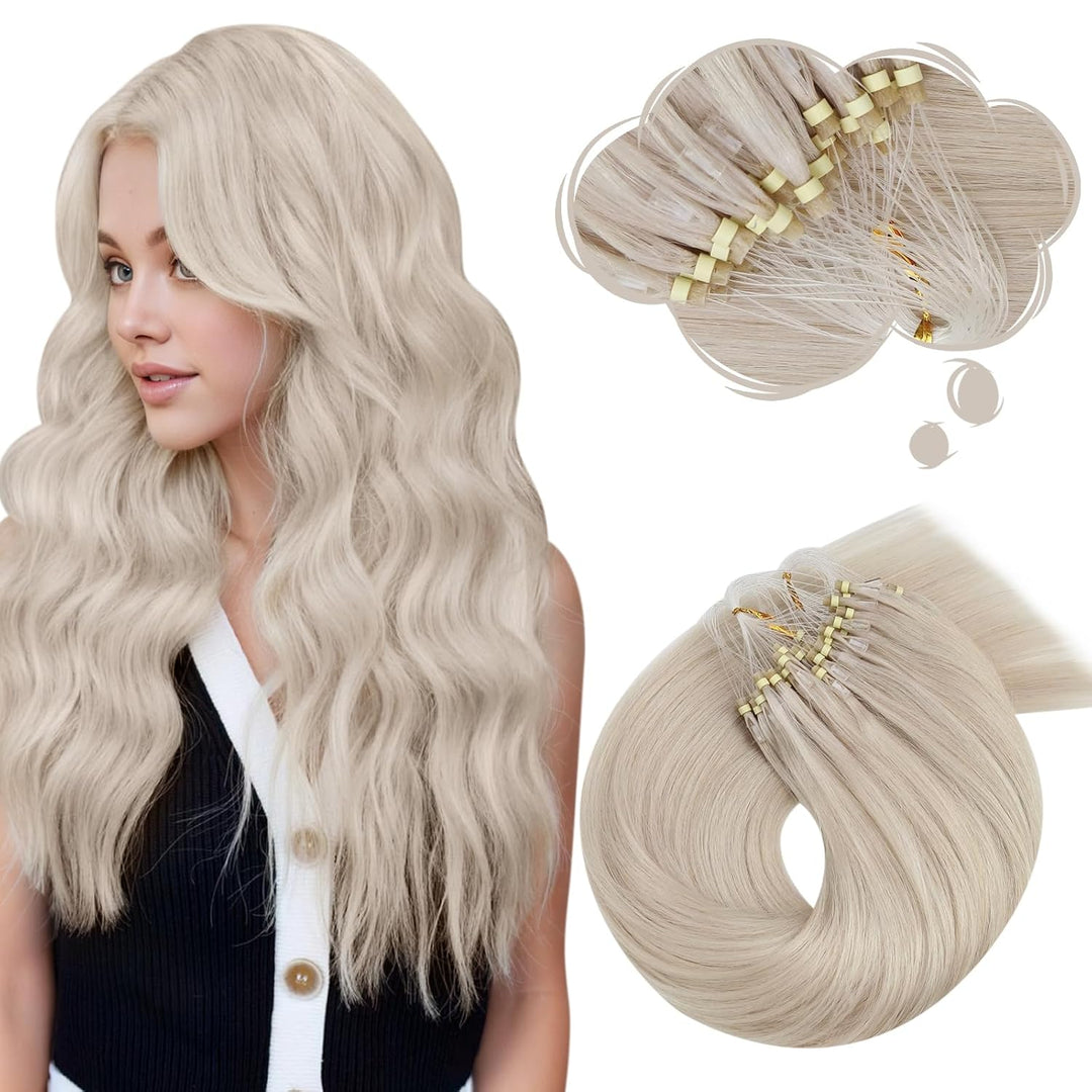 Moresoo Microring Extensions Echthaar Blond Haarverlängerung Microring Echthaar Remy 35 cm Weissblon