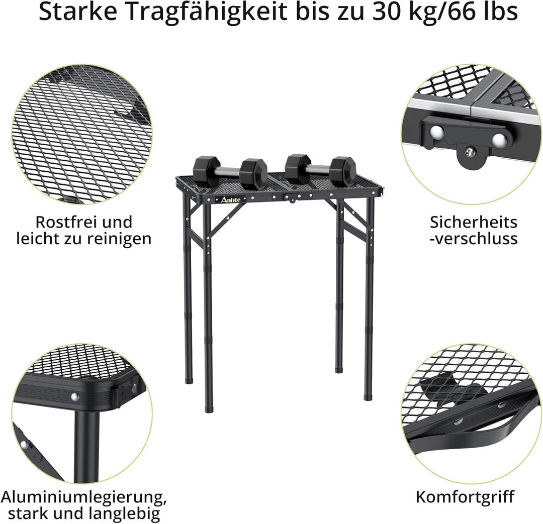 Anbte Campingtisch Klapptisch mit 3 Verstellbare Höhe Falttisch aus Aluminium 60 * 40cm Koffertisch