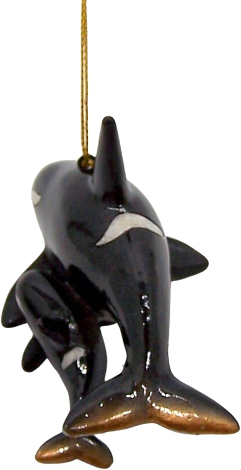 Orca Wal mit Babywal Weihnachtsdekoration, nautisches Thema, Urlaubsdekoration, 5,4 cm hoch
