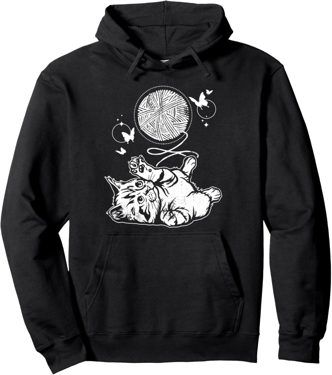 Kätzchen mit Strickknäuel Pullover Hoodie