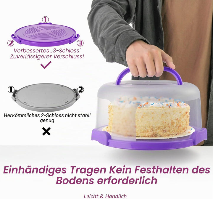 Spesh Runde Kuchenträger mit Tragegriff 10 Zoll Kuchenbehälter Tortenbutler mit Schneiderillen PP-Ku