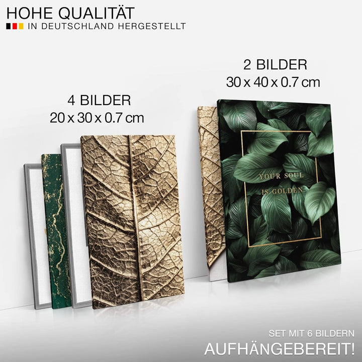 Novart Bilder Set - AUFHÄNGFERTIG - KEIN EXTRA RAHMEN BENÖTIGT - Abstrakt Figuren Blätter Modern Gol