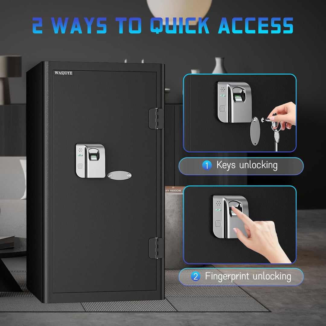 WASJOYE 103L Grosser Fingerabdruck Tresor für Zuhause, Safe mit Feuerfeste Schublade, Biometrischer