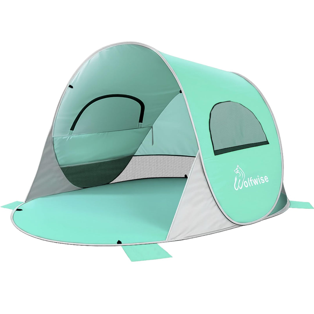 Wolfwise Pop Up Strandmuschel für 2 Personen, Sofort Aufbau, UV-Schutz 50+, Wasserabweisend, Belüfte