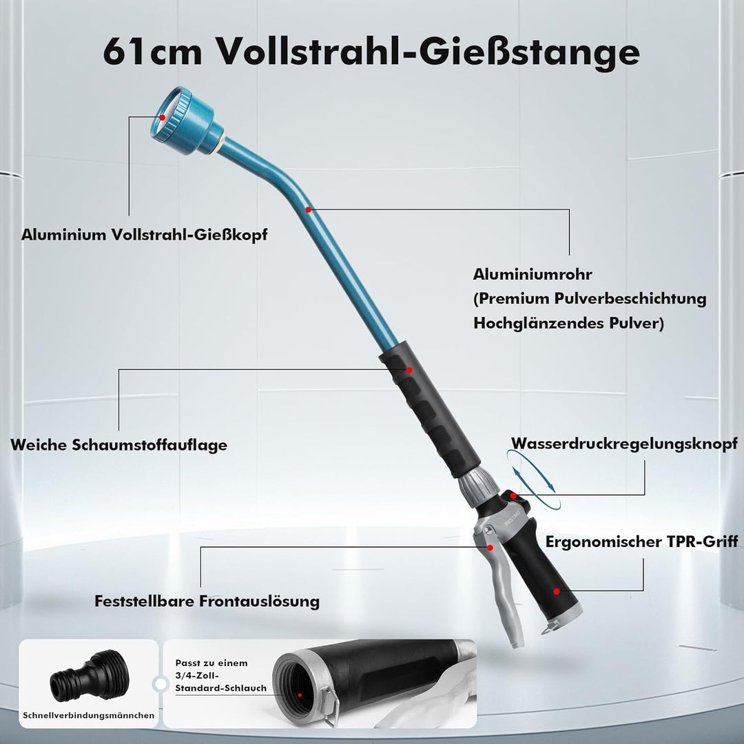 RESTMO Langer Giessstab, 61cm langer Gartenbrause mit voller, sanfter Dusche und Durchflusskontrolle