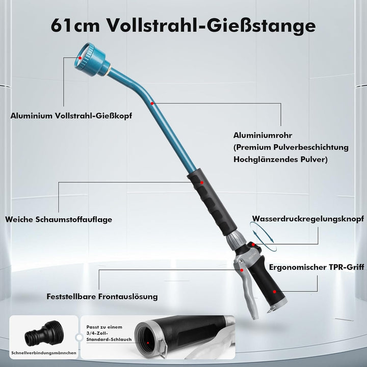 RESTMO Langer Giessstab, 61cm langer Gartenbrause mit voller, sanfter Dusche und Durchflusskontrolle