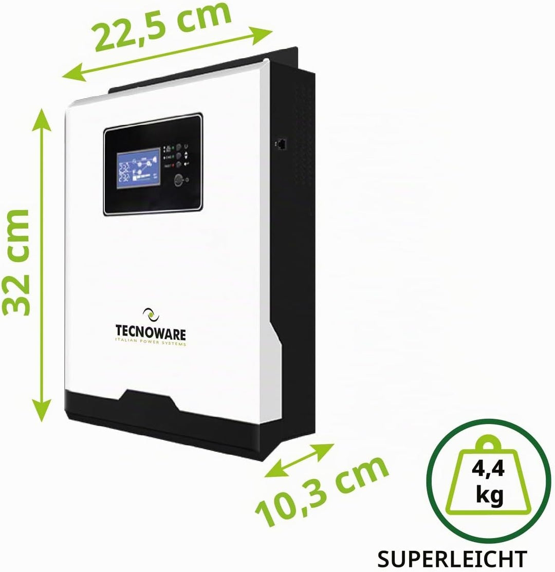 Tecnoware 1200 VA ATA Hybrid-Solarstrom-Wechselrichter - 12V-Batterie – 15V-80V-Solar-Regler MPPT –
