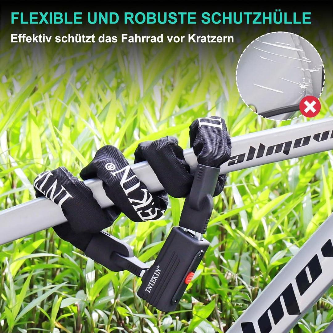 INTEKIN Kettenschloss 120cm lang, Schwer Motorrad-/ Fahrradschloss aus 8mm gehärteter Stahlkette, Ho
