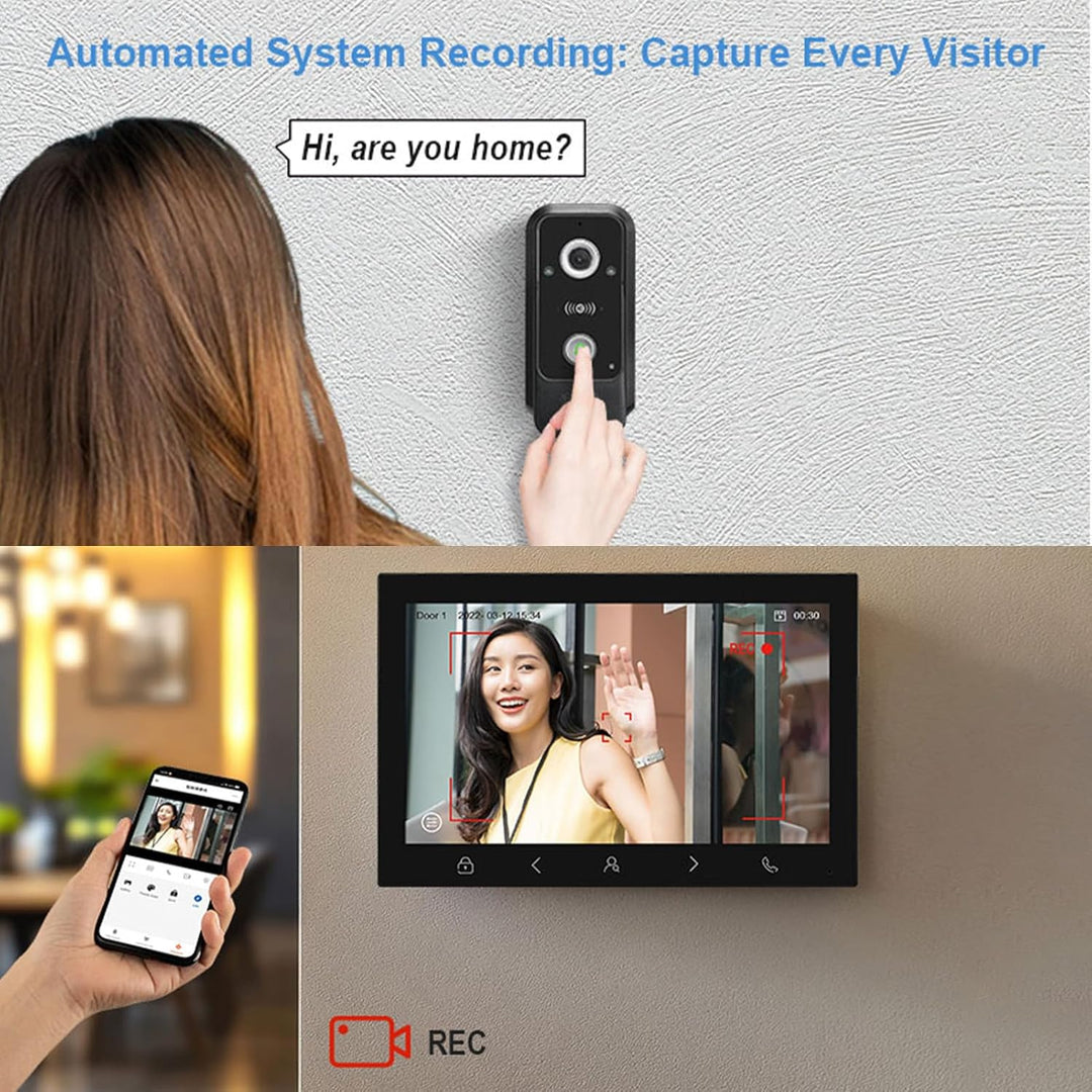 10" 1080P Videosprechanlage mit WLAN Bluetooth, IC Karte Öffnung, IP65 wetterfeste Smart Video Türkl