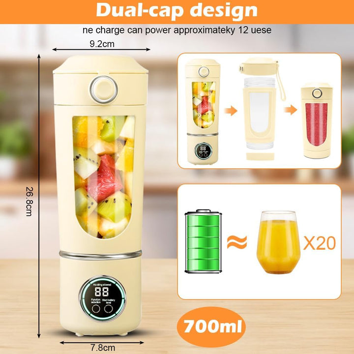 700 ml Tragbarer Mixer, Wiederaufladbarer Kleiner Entsafter, Smoothie Maker mit 12 Rostfreien Klinge